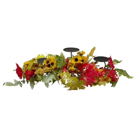 Lovelyhome 28 in. Sunflower Leaves Fall Harvest Candle Holder, Yellow & Red LO2129125